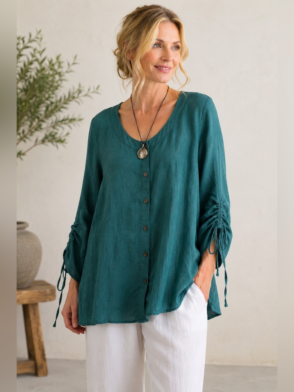 FLAX Linen Button-Front Tunic | NWT | Size 10